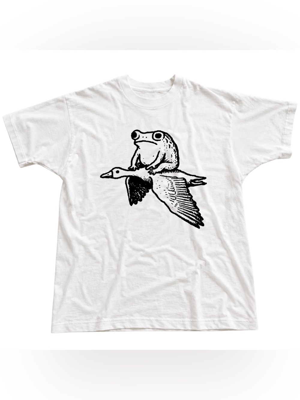 White Frog on Goose Graphic Tee - Classic Retro Style